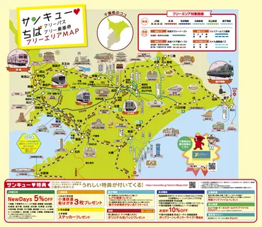 千葉県を旅するならサンキュー♥ちばフリーパスがお得。県内の鉄道線や、バスやフェリーも利用できる。 