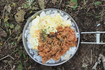 山ご飯】はごろも煮と卵丼 