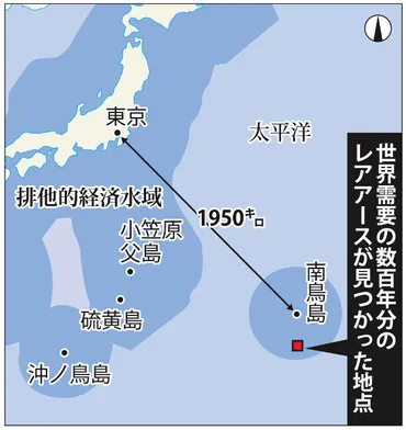 南鳥島の海底:レアアース、世界需要の数百年分