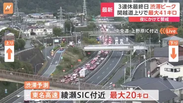 今年最後の3連休・最終日(4日)渋滞がピーク 関越道上りで最大41キロ 東北道26キロ 東名高速最大20キロの渋滞予測 夜にかけて警戒