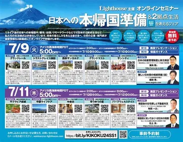 Lighthouse】無料ウェビナー 「日本への本帰国準備&2拠点生活(および回遊型生活)を考えるフェア」を開催