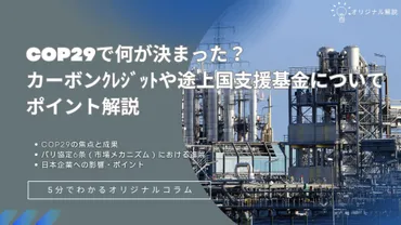 COP29で何が決まった？カーボンクレジットや途上国支援の基金についてポイント解説 