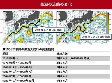 黒潮大蛇行、7年9ヵ月ぶりに終息へ 漁業や船舶の運行に影響か