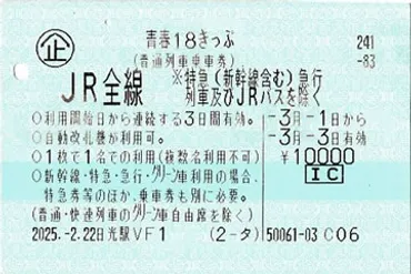 青春18きっぷ(2025年・3日用)