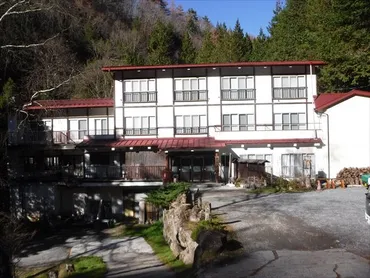 橙色！！山あいの一軒宿に湧く、鉄炭酸泉のいで湯「明治温泉 ...