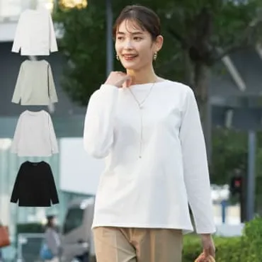 LA956 レディースソロテックス(R)使用シーンレスボートネックＴシャツ 