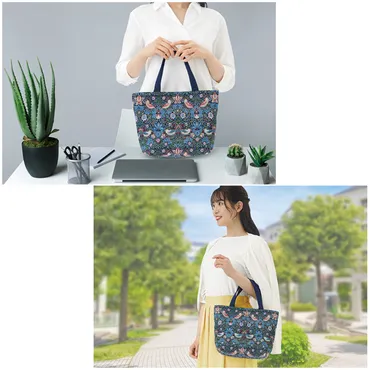 いちご泥棒 トートバッグ 手提げトートバッグ ウィリアムモリス ジャガード織り モリス柄 花柄 軽量バッグ 内ポケット付き 通勤バッグ サブバッグ  かわいい : アイデアグッズのララフェスタ 