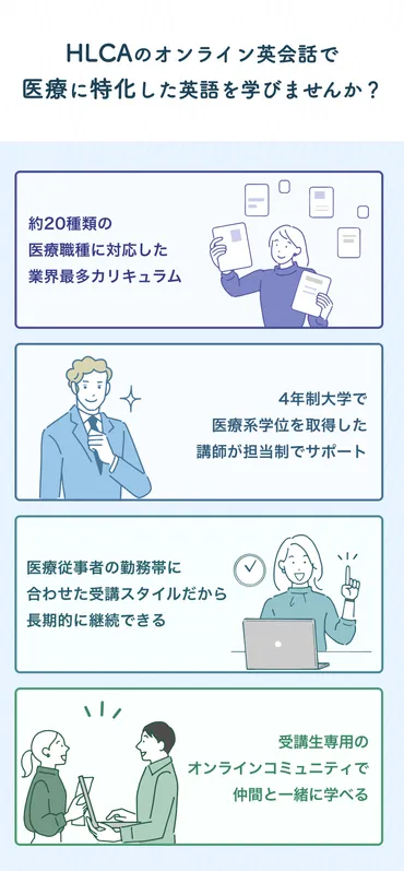 HLCAで医療英語を学ぶとは？メリットや評判を徹底解説！(医療英語、HLCA、看護師？)医療従事者のキャリアアップを支援する医療英語オンラインスクールHLCAとは